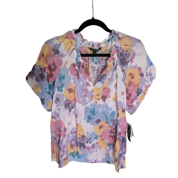 Zac & Rachel Tissue Faille Blouse Ruffle Neck V-Neckline Women's M - Picture 1 of 5